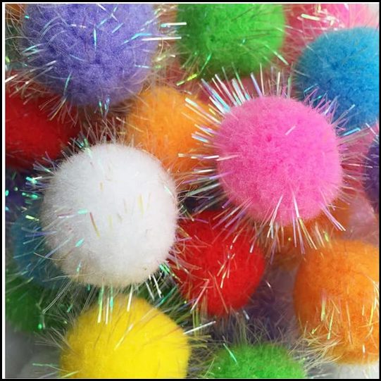 RIMOBUL 20PCS 1.5INCH Extra Large Cat's Favorite Chase Glitter Ball Toy Sparkle Pom Pom Balls