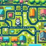 A top down neighborhood map with little paw prints showing where the cat has been.