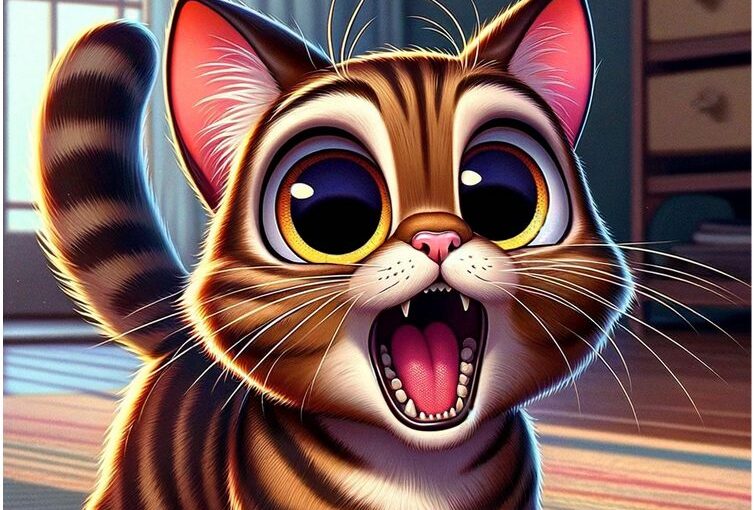 Cartoon image of a cat meowing excessively