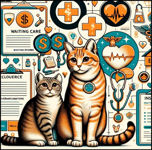 Cartoon Cats looking concerned in front of a background of clipboards, medical certificates and dollar signs