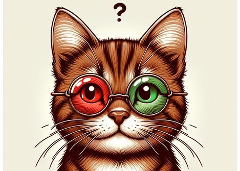 Cat with round spectacles one lens red, one lens green