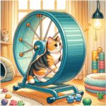 Cute tortie tabby attempting to use an exercise wheel