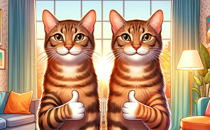 Two polydactyl cats making the thumbs up gesture