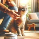 An owner applying diatomaceous earth to their cat for fleas