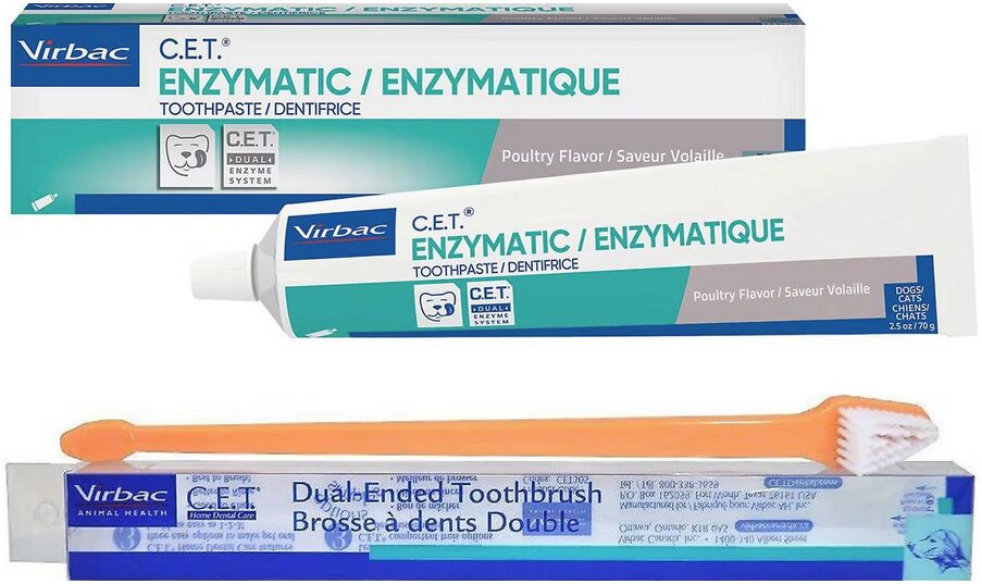 Bundle VirbacCET Enzymatic Poultry Flavor Toothpaste and Dual Head Toothbrush