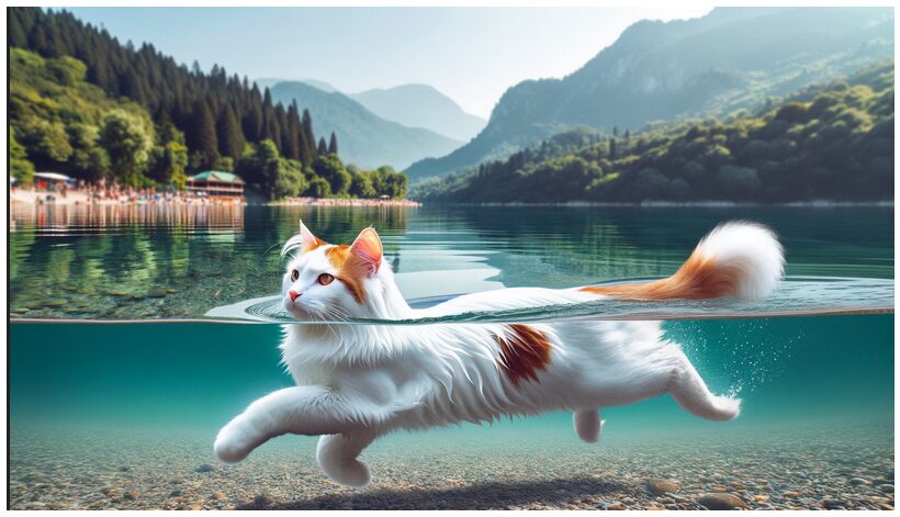 Turkish Van cat swimming