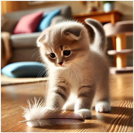 Scottish Fold kitten playing with a feather