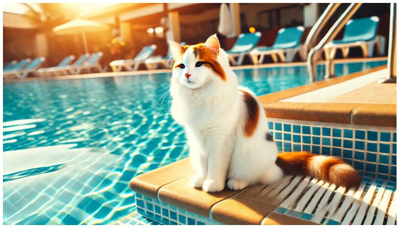 Water-Loving Cat Breeds: Turkish Van Cat poolside