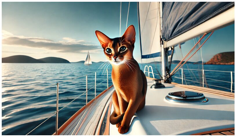 Water-Loving Cat Breeds: Abyssinian cat on a sailboat